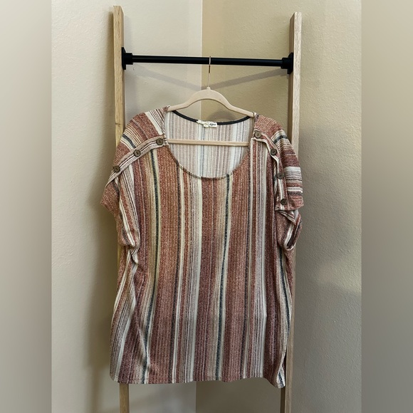 Above and Beyond | 3X | Multicolored Striped Shirt with buttons on sleeve - Picture 1 of 3